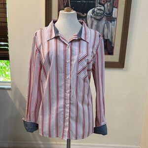 NWT Tommy Hilfiger Striped Women’s Button Down Shirt w/ Contrast Cuffs Size XL